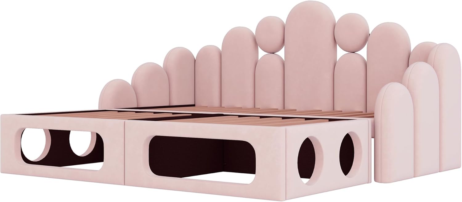 Merax Schlafsofa 180x200 cm mit Bettfunktion, Polsterbett 2-in-1 mit Lattenrost und Rückenlehne, Samt Polstersofa, Ausziehbares Bett, Multifunktionales Sofa Bett für Wohnzimmer Schlafzimmer, Rosa — Ansicht 5