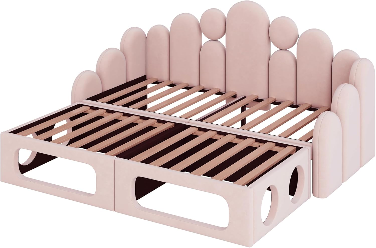 Merax Schlafsofa 180x200 cm mit Bettfunktion, Polsterbett 2-in-1 mit Lattenrost und Rückenlehne, Samt Polstersofa, Ausziehbares Bett, Multifunktionales Sofa Bett für Wohnzimmer Schlafzimmer, Rosa — Ansicht 6