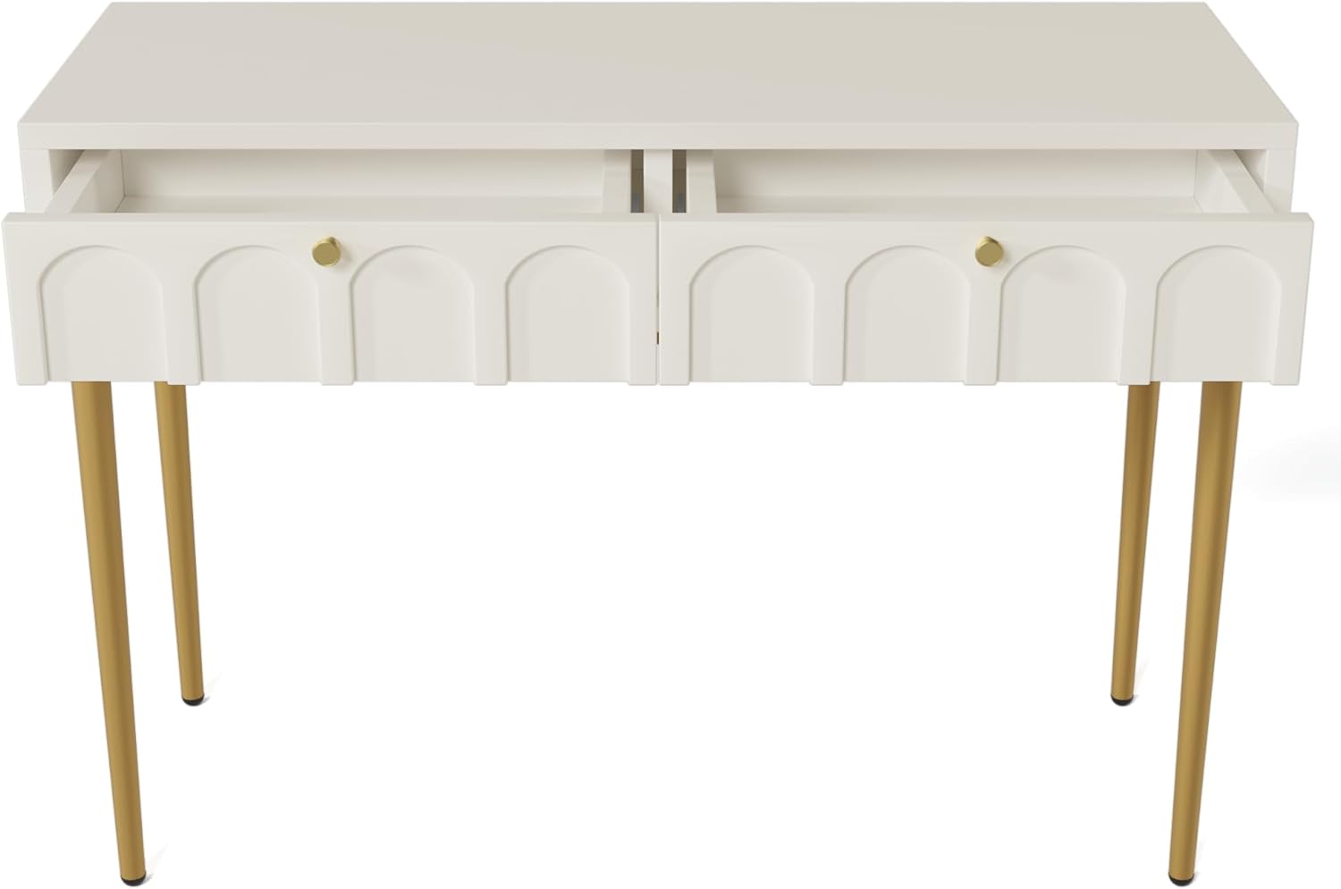 Merax Schminktisch mit 2 Schubladen, weiß Frisiertisch Kommode, Schlafzimmer Kosmetiktisch mit Stauraum, Moderne Home-Office-Schreibtisch, goldene Metallbeine, für kleine Räume Make-up, 100x45x76,5cm — Ansicht 5