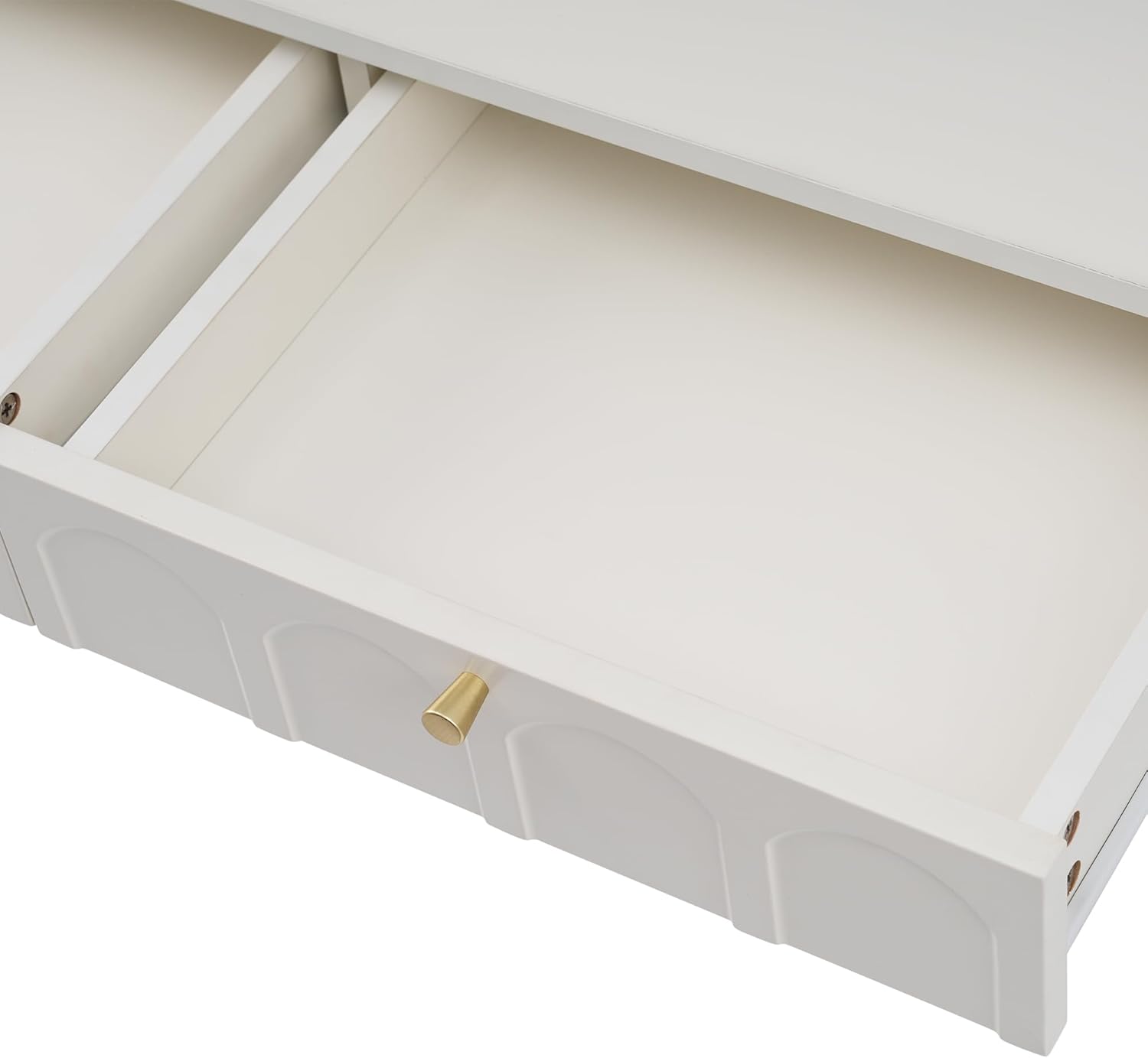 Merax Schminktisch mit 2 Schubladen, weiß Frisiertisch Kommode, Schlafzimmer Kosmetiktisch mit Stauraum, Moderne Home-Office-Schreibtisch, goldene Metallbeine, für kleine Räume Make-up, 100x45x76,5cm — Ansicht 6