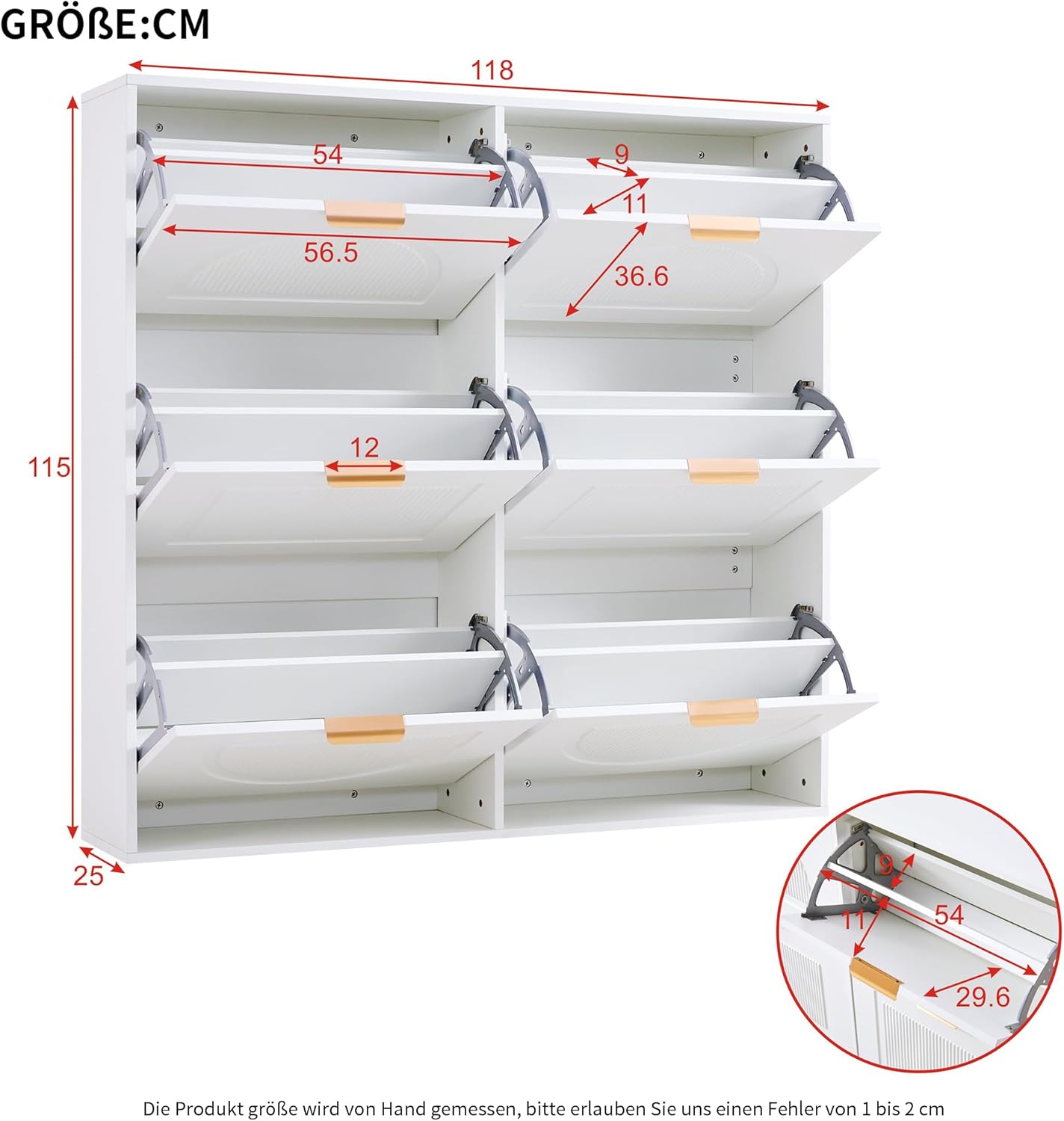 Merax Schuhschrank mit 6 Klappen & offenen Ablageflächen, Schuhkipper schmal als freistehendes Schuhregal für Eingangsbereich & Flur, Weiß, 118x25x115cm — Ansicht 2
