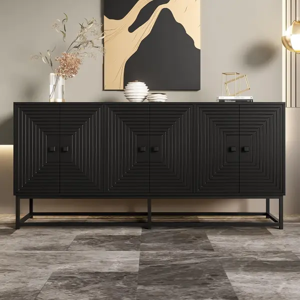 Sideboard Schwarz Matt mit 3 Doppeltüren