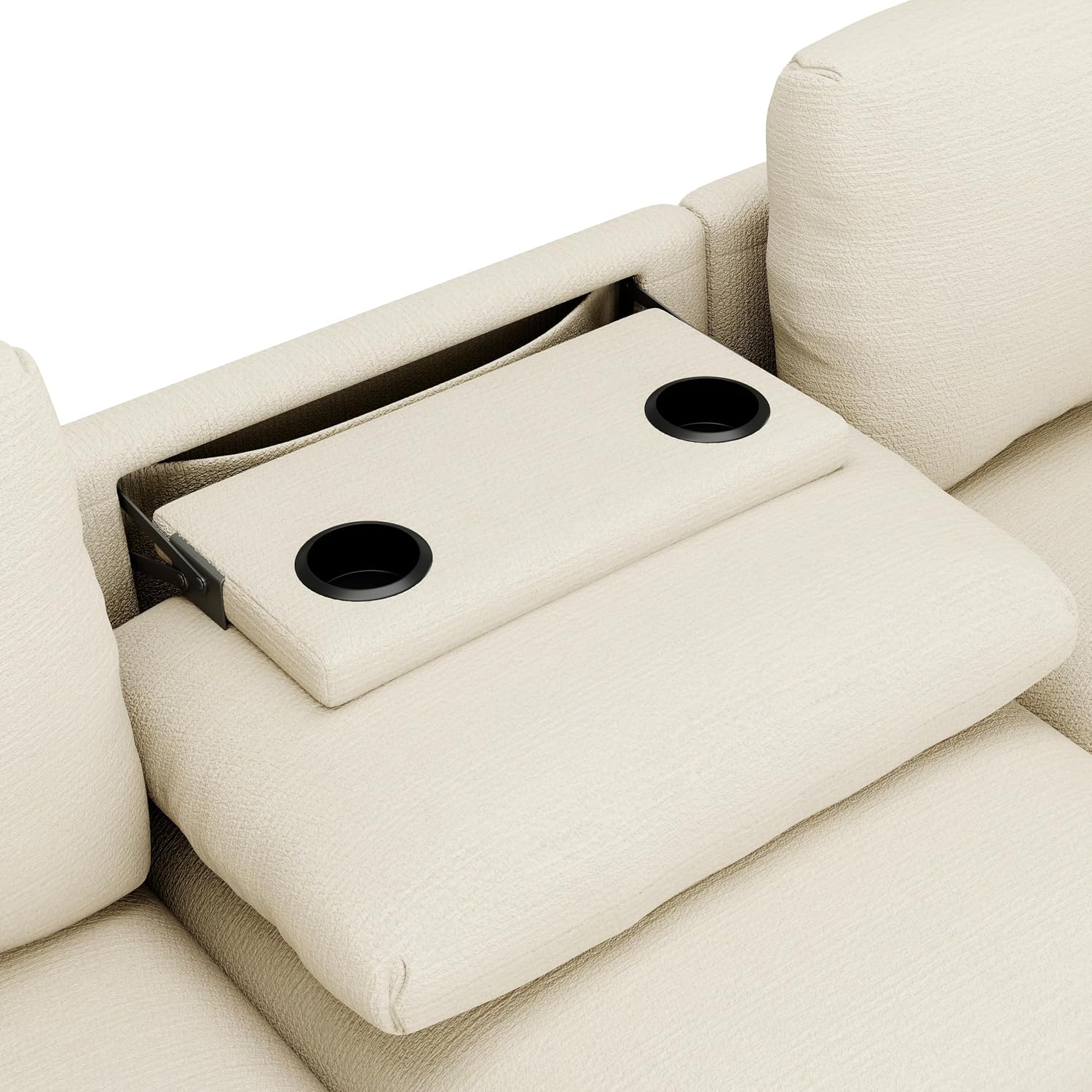 Merax Sofa 3-Sitzer Couch, Multifunktionales Design, mit klappbarer Rückenlehne und Getränkehalter, verstecktem Stauraum, USB-Anschluss, aus Chenille, für Wohnzimmer/Büros/Heimkinos, Beige — Ansicht 6