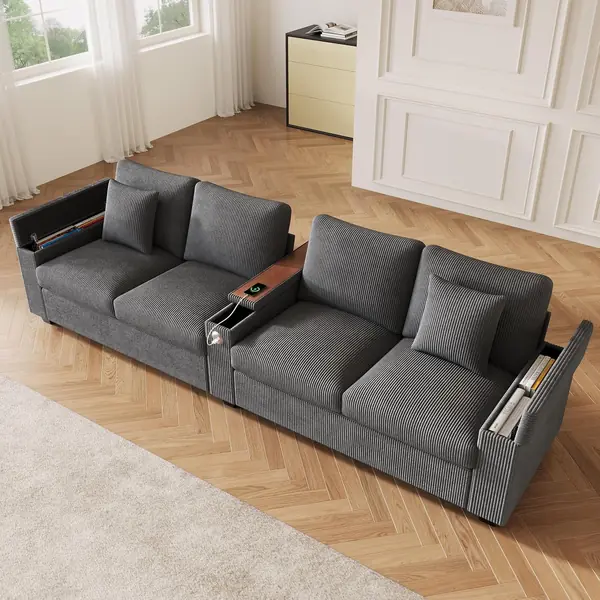 Sofa 4 Sitzer Modern Couch mit klappbarer Mittelarmlehne