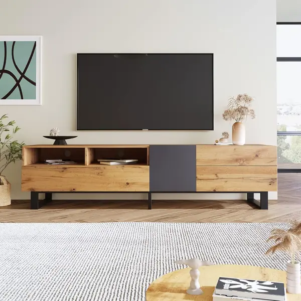 TV Lowboard 180 cm Schwarz Wildeiche