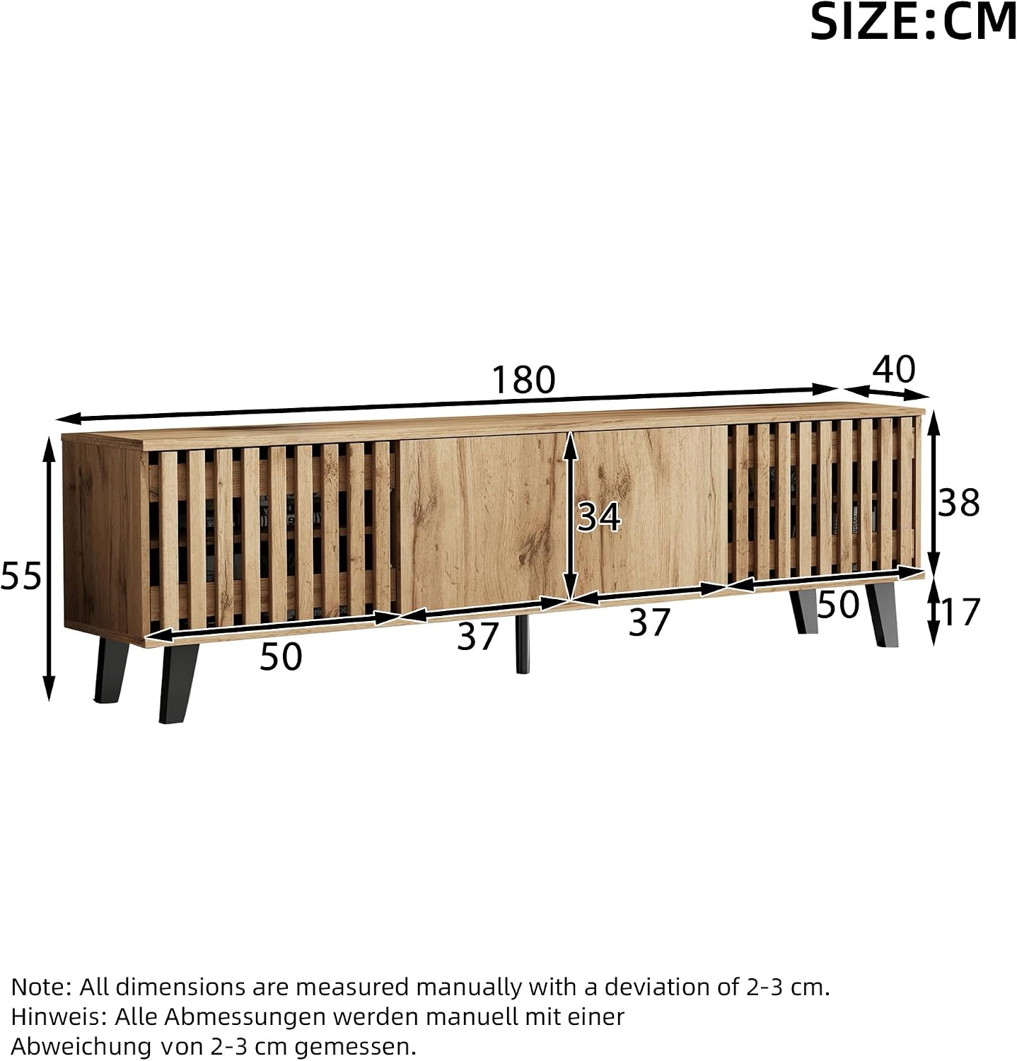 Merax TV Schrank 180cm, Fernsehtisch, Lowboard mit 4 Schränken für 70-Zoll-Fernseher, Durchbrochene Schranktüren, TV Kommode, HiFi-Schrank für Wohnzimmer/Schlafzimmer, Landhausstil, Original Holzfarbe — Ansicht 4