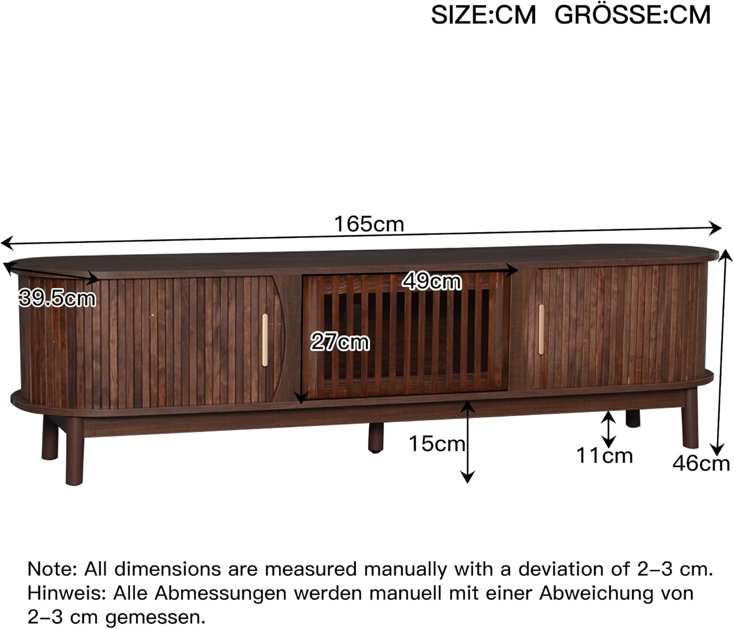 Merax TV-Schrank Retro TV-Lowboard mit offenen Fächern Schiebetür und Klapptür – 3 Stauräumen & großer Plattform – 165 x 39,5 x 46 cm – Stabiler MDF Fernsehschrank Brauner — Ansicht 6