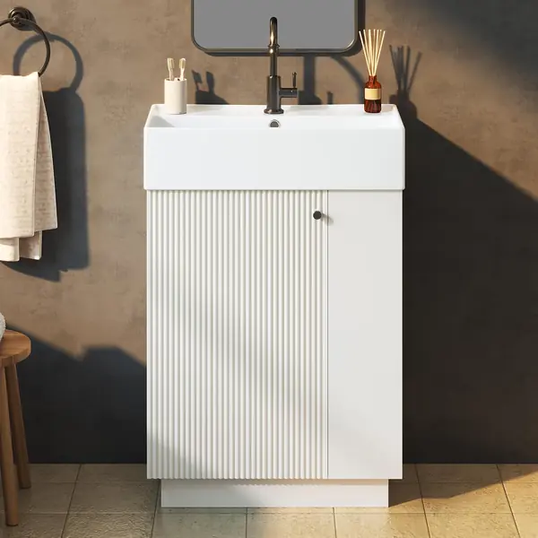 Waschbeckenunterschrank 55 cm mit Keramikwaschbecken