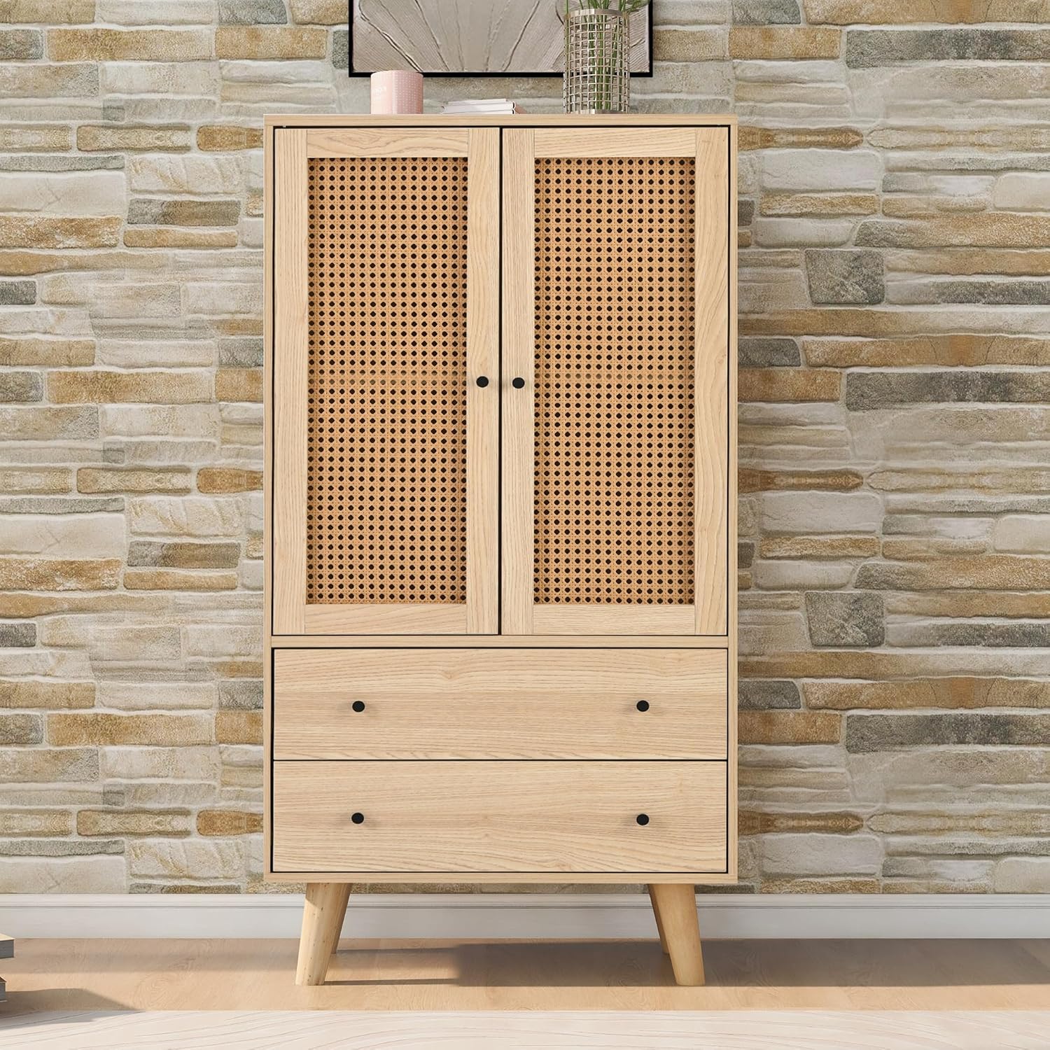 Merax Wohnzimmer Sideboard Kommode mit Türen und Schubladen, großem Stauraum, 60T x 40B x 120H cm, Holz, Wood — Ansicht 3