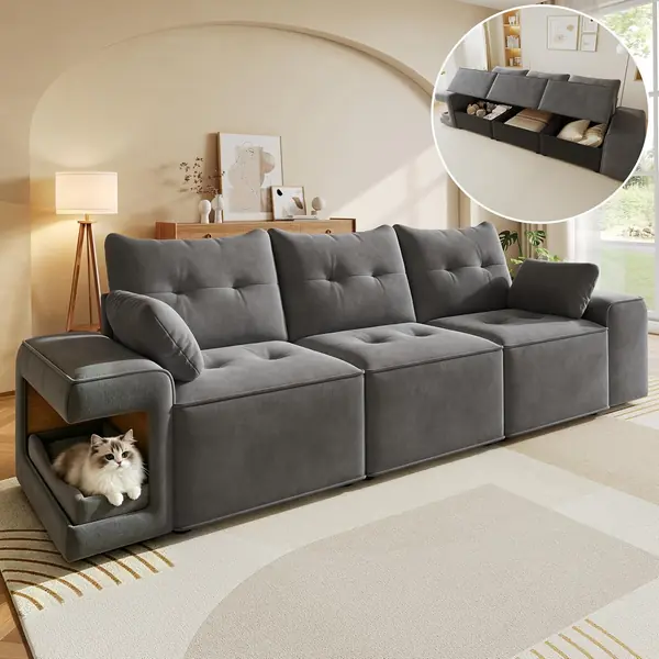 3-Sitzer Sofa Couch 230cm mit großem Stauraum – Grau
